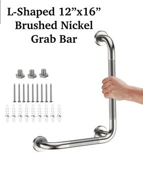 L-Shaped 12"x16" Brushed Nickel Grab Bar